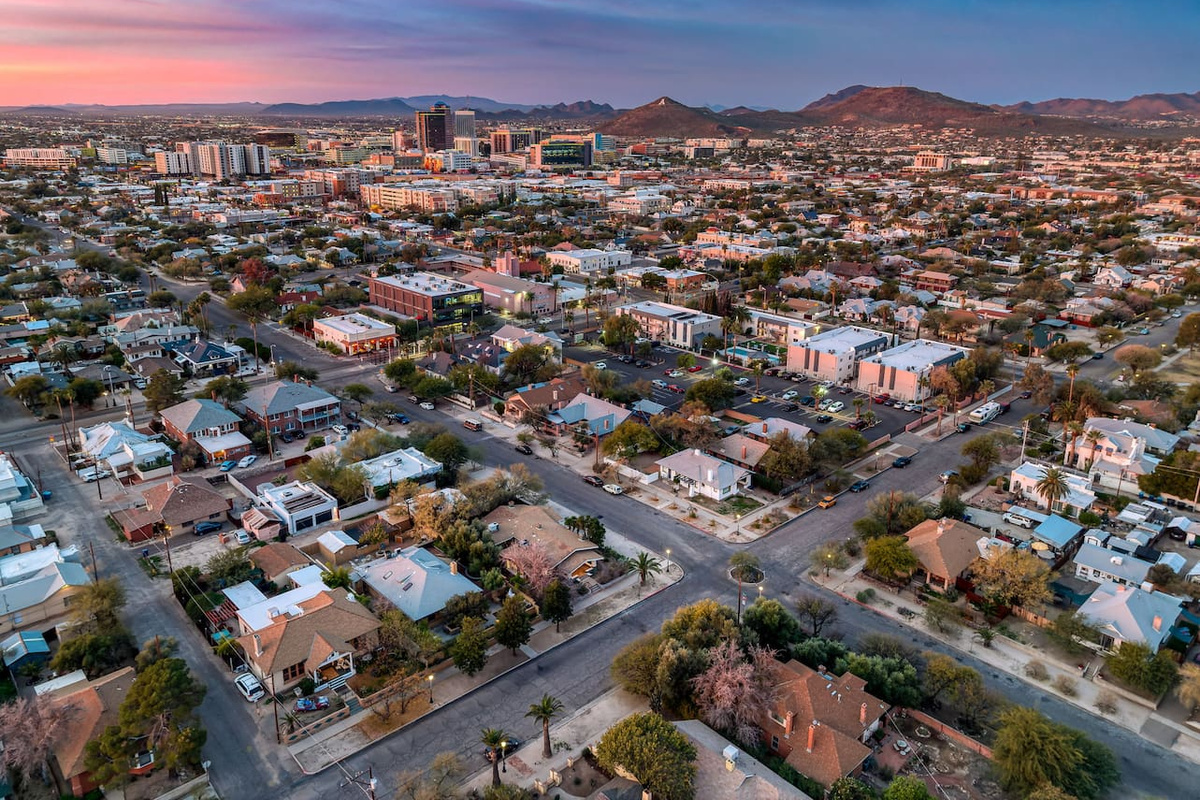 looking Southwest to downtown, house in foreground