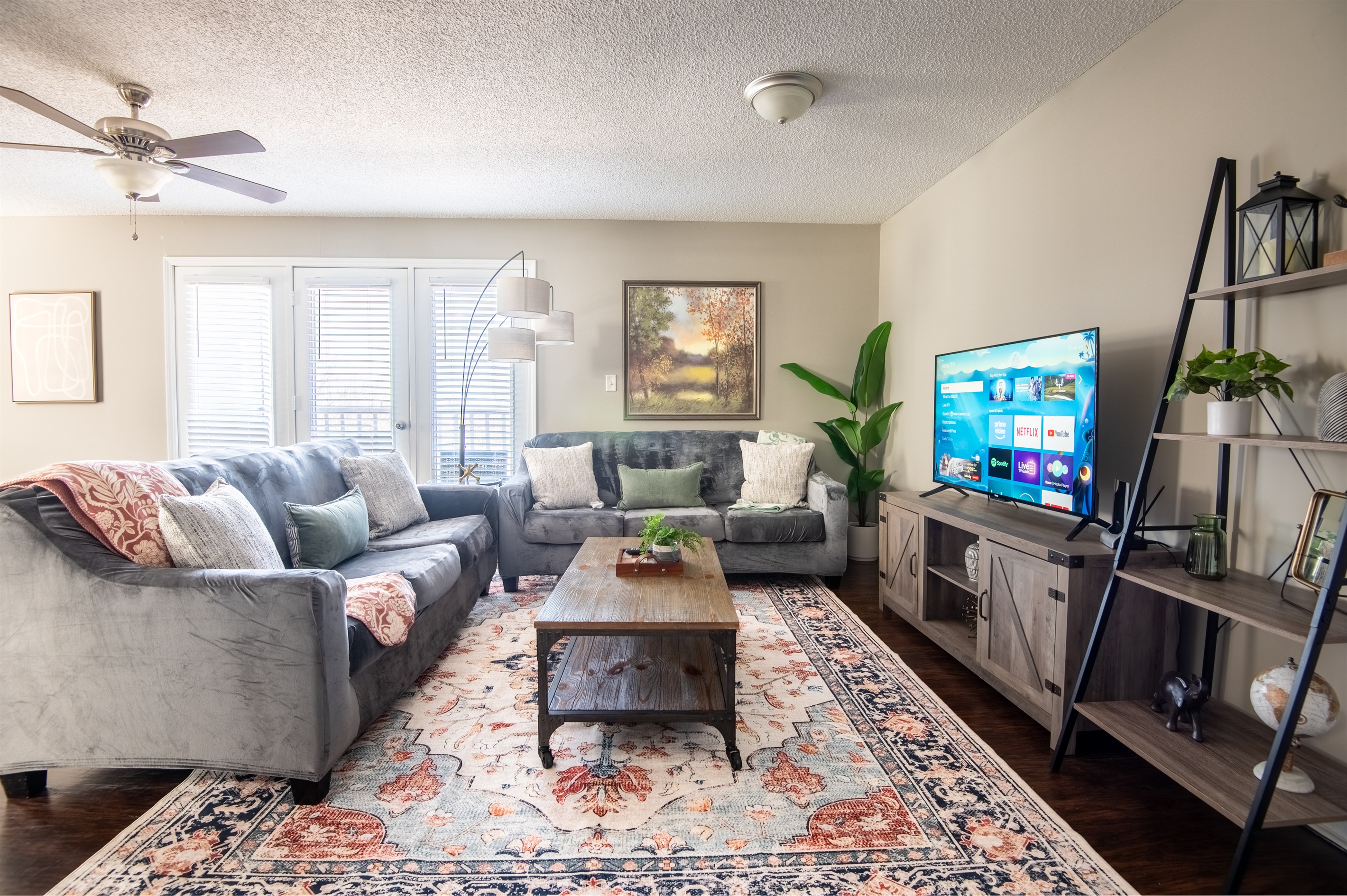 Welcome to Unit B at the Ridge Retreats. The soft lighting of the living room gives the ambiance we all desire when taking a vacation. Sit back, relax, and take a load off in Unit B!