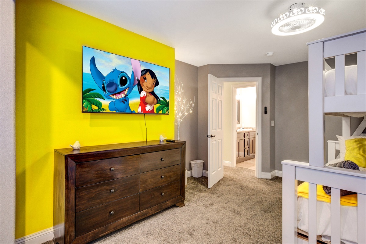 Another view of the bunkbed room. Full XL mattress over queen mattress.