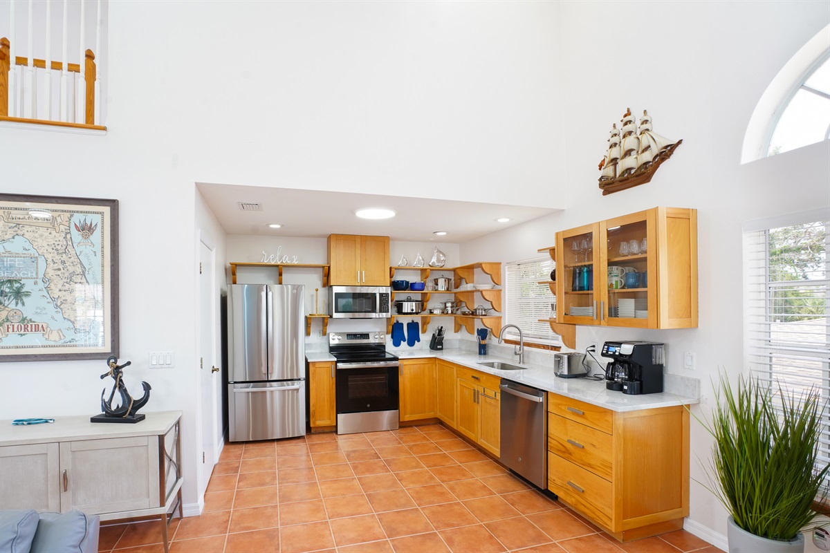 Getaway's kitchen is well stocked for in home dining