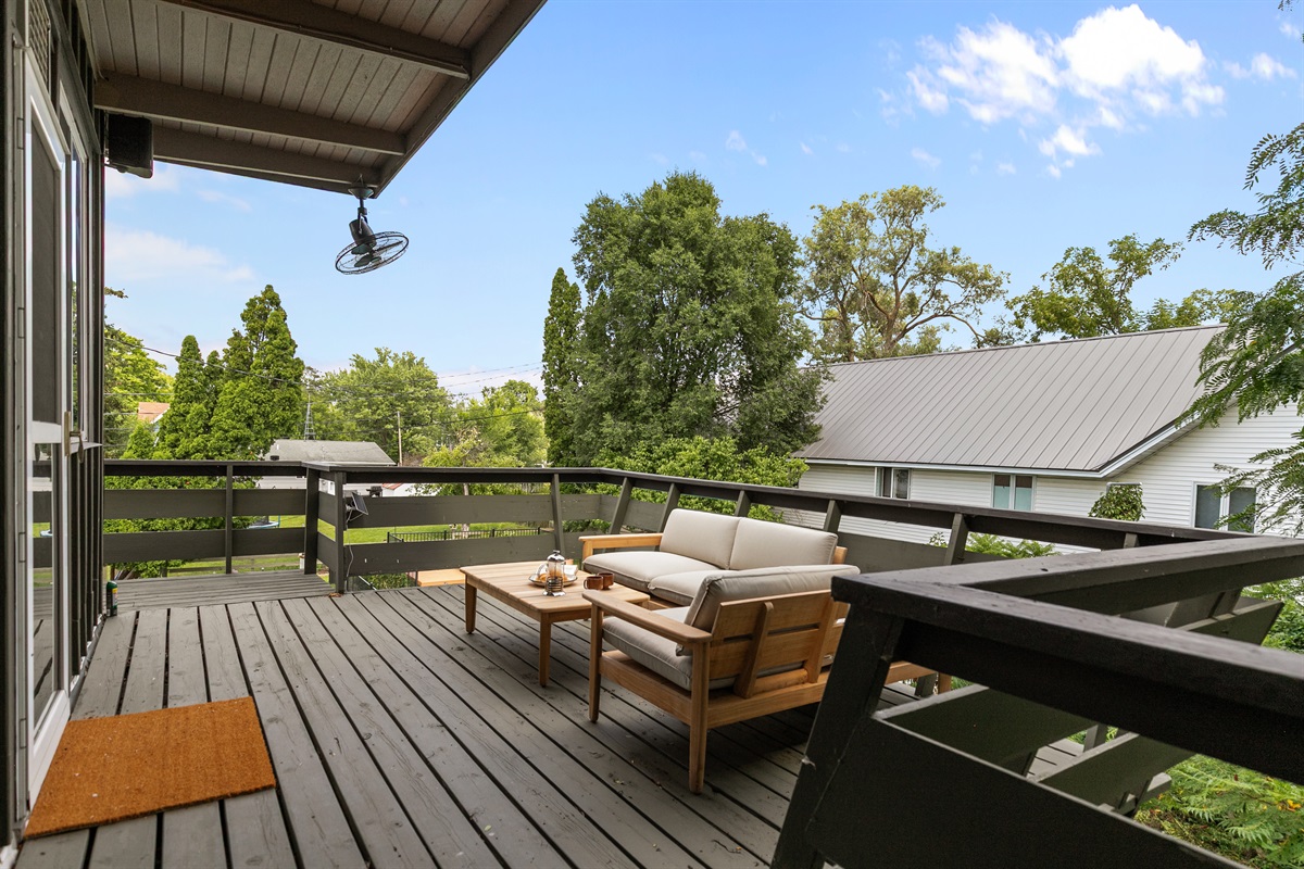 The wraparound deck can be accessed from every bedroom upstairs as well as from the backyard, making it easy to enjoy the outdoors from all angles.