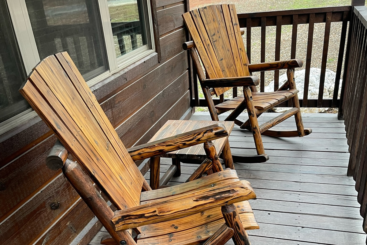 Front porch. Rock away your woes.