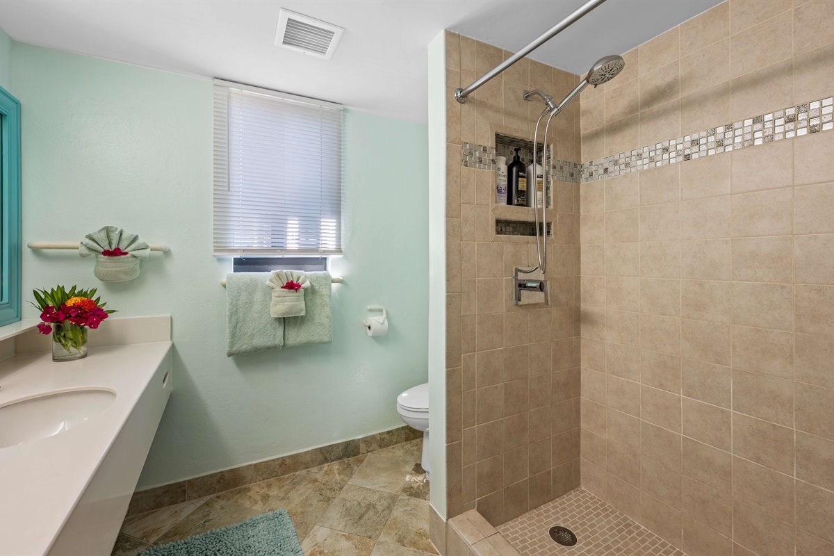 Clean, modern shower to refresh after the beach