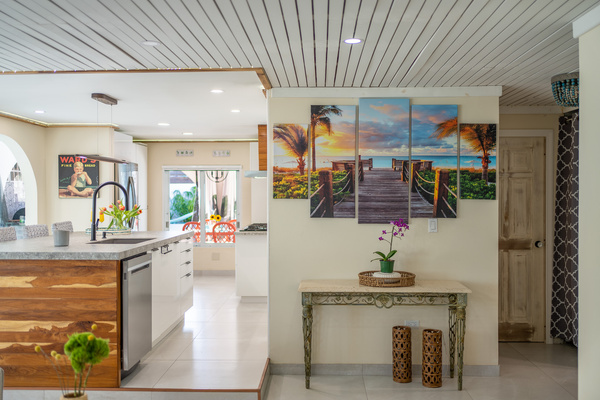 The view as you walk through the living room heading to the kitchen in Dorado, Puerto Rico.