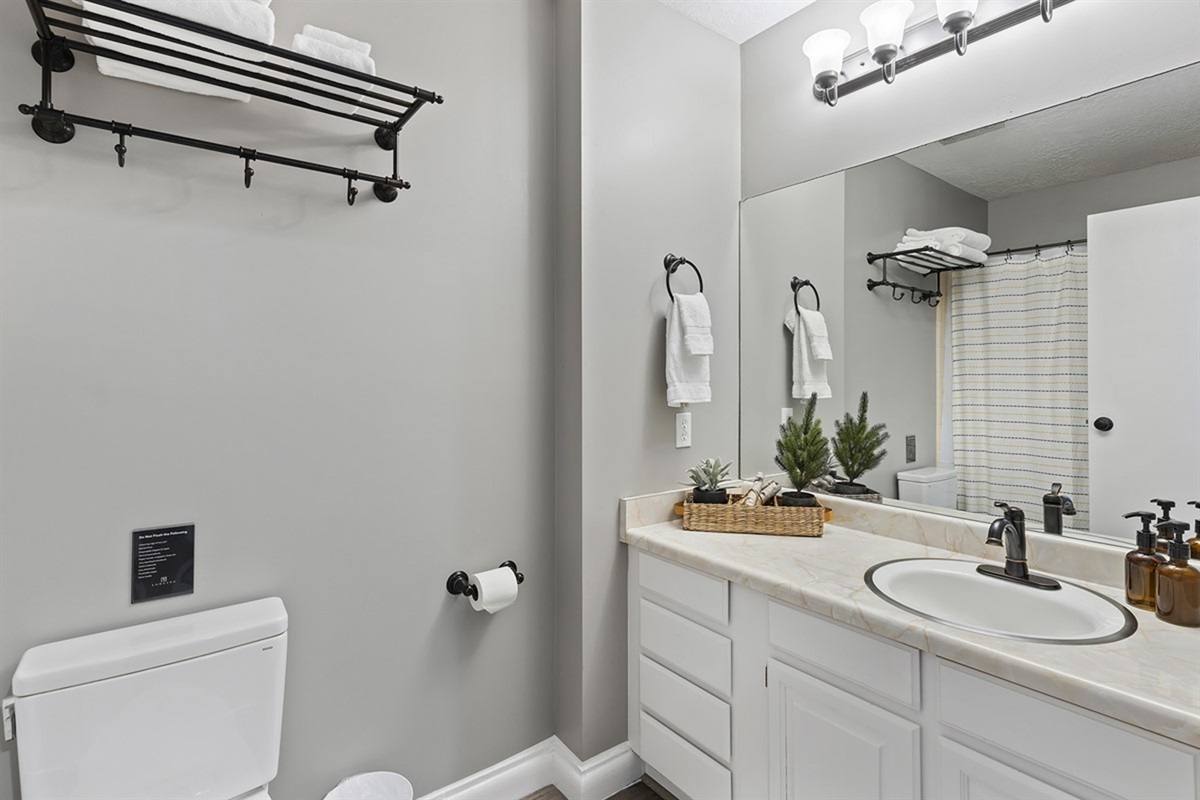 Clean and functional main-level bathroom with plenty of space to refresh.