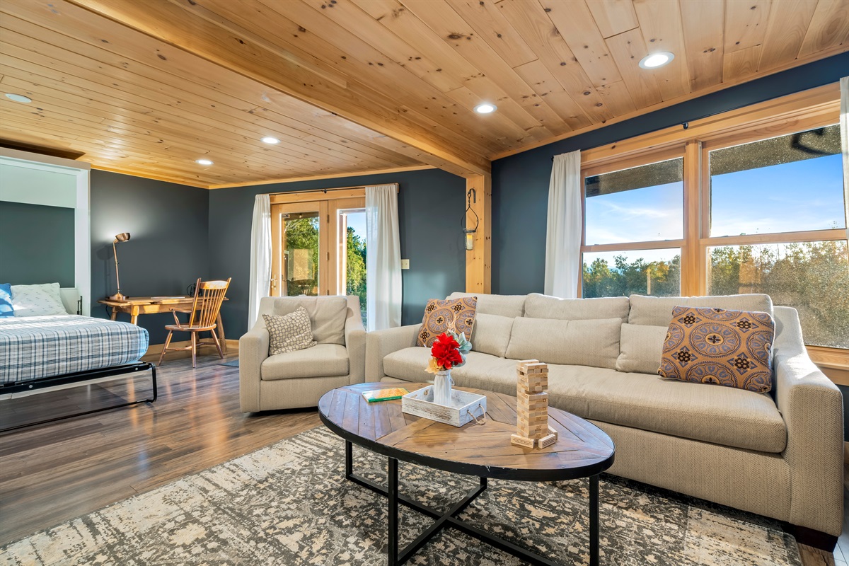 Cozy basement guest suite with all the essentials, including a kitchen.