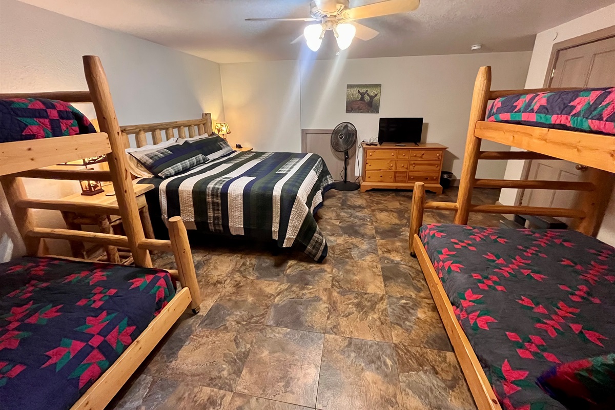 Family bunk room with attached bathroom
