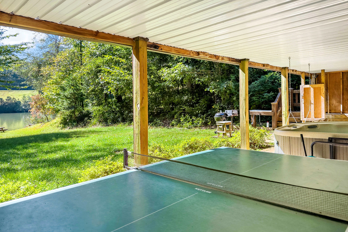 Ping pong table under the covered porch