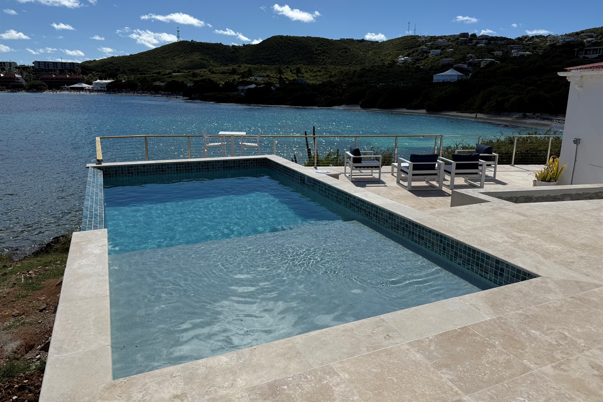 Newly added pool over looks the Caribbean Sea