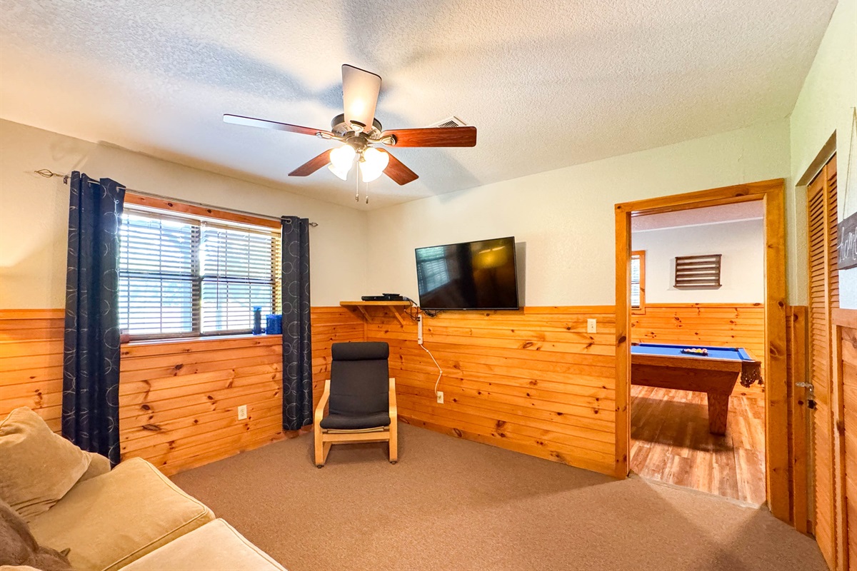 lower level game room sitting area. Smart TV