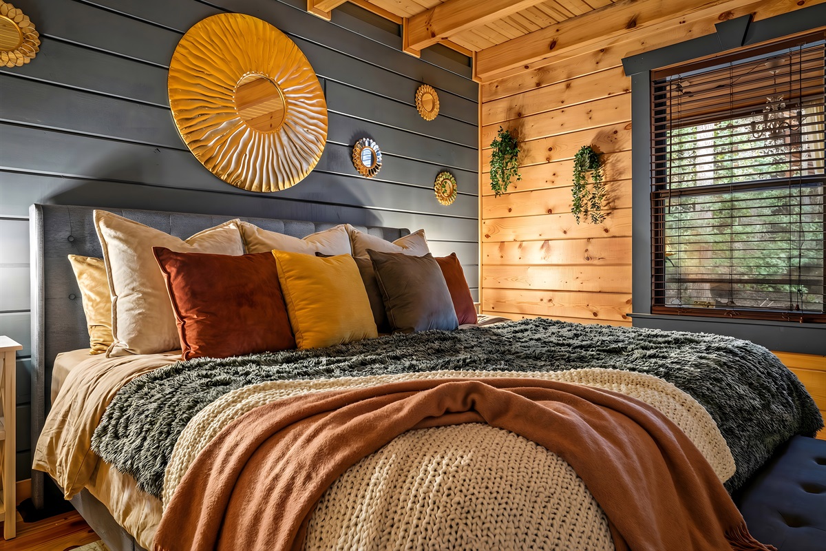 There's a ready we call the cabin Cozy - and this King bedroom is just one of them