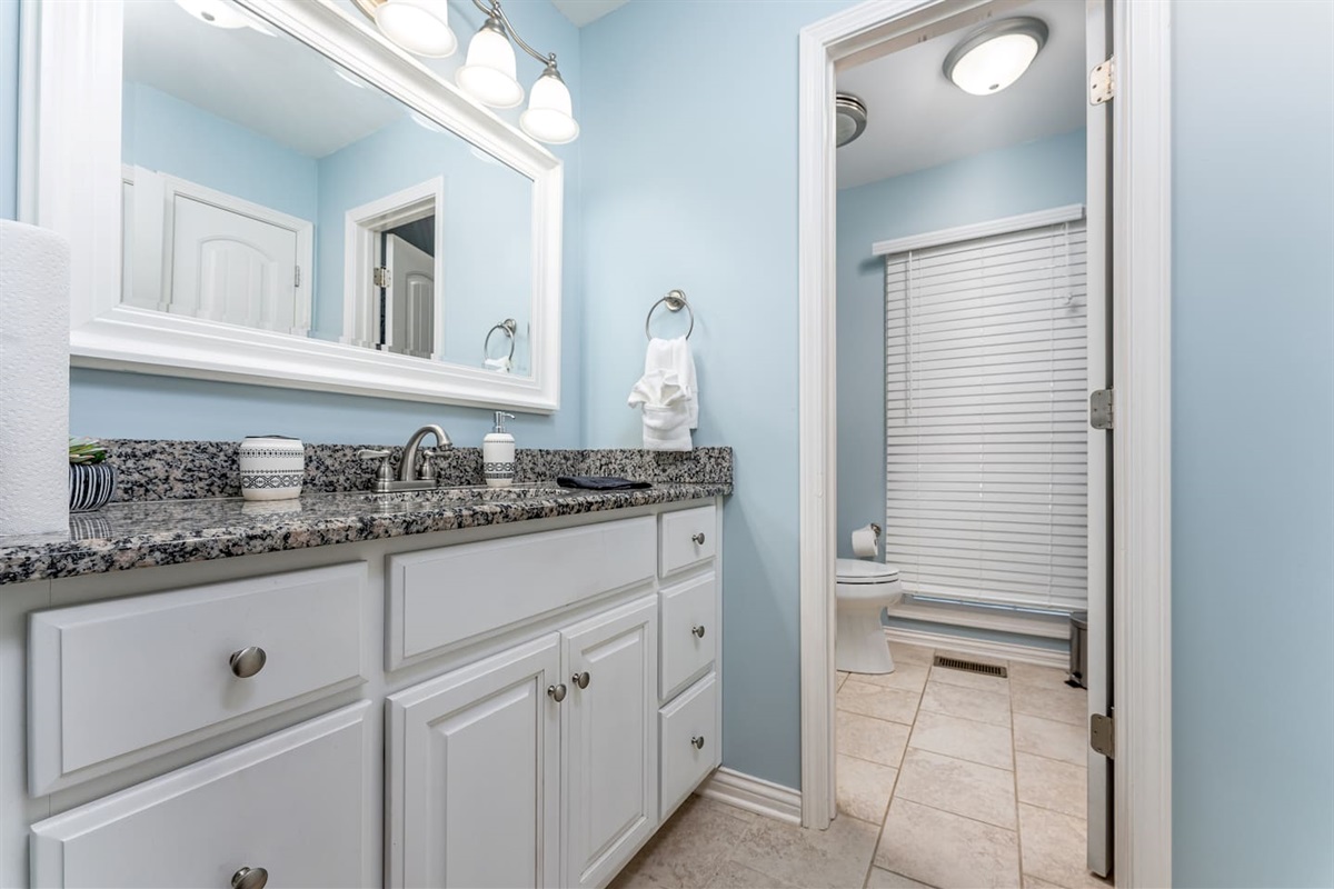 Full bathroom with large vanity. 