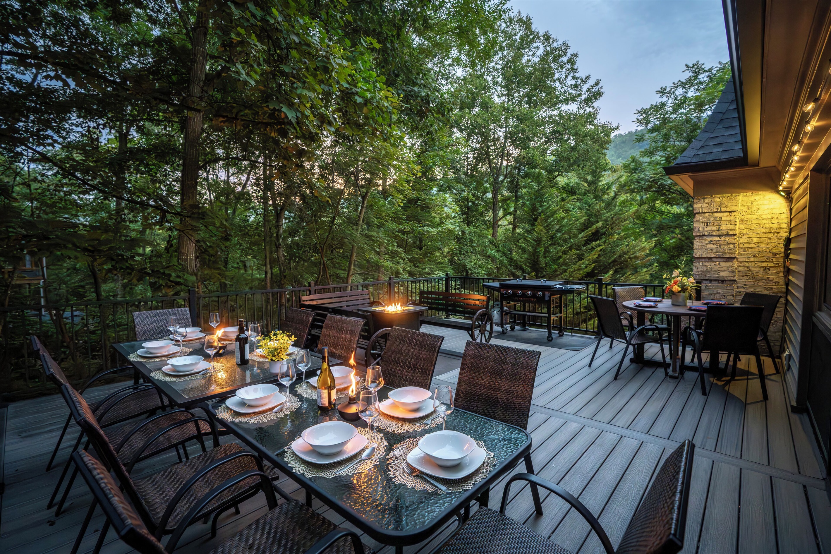 Deck with table seating for 10 and 4, plus firepit (propane provided)
