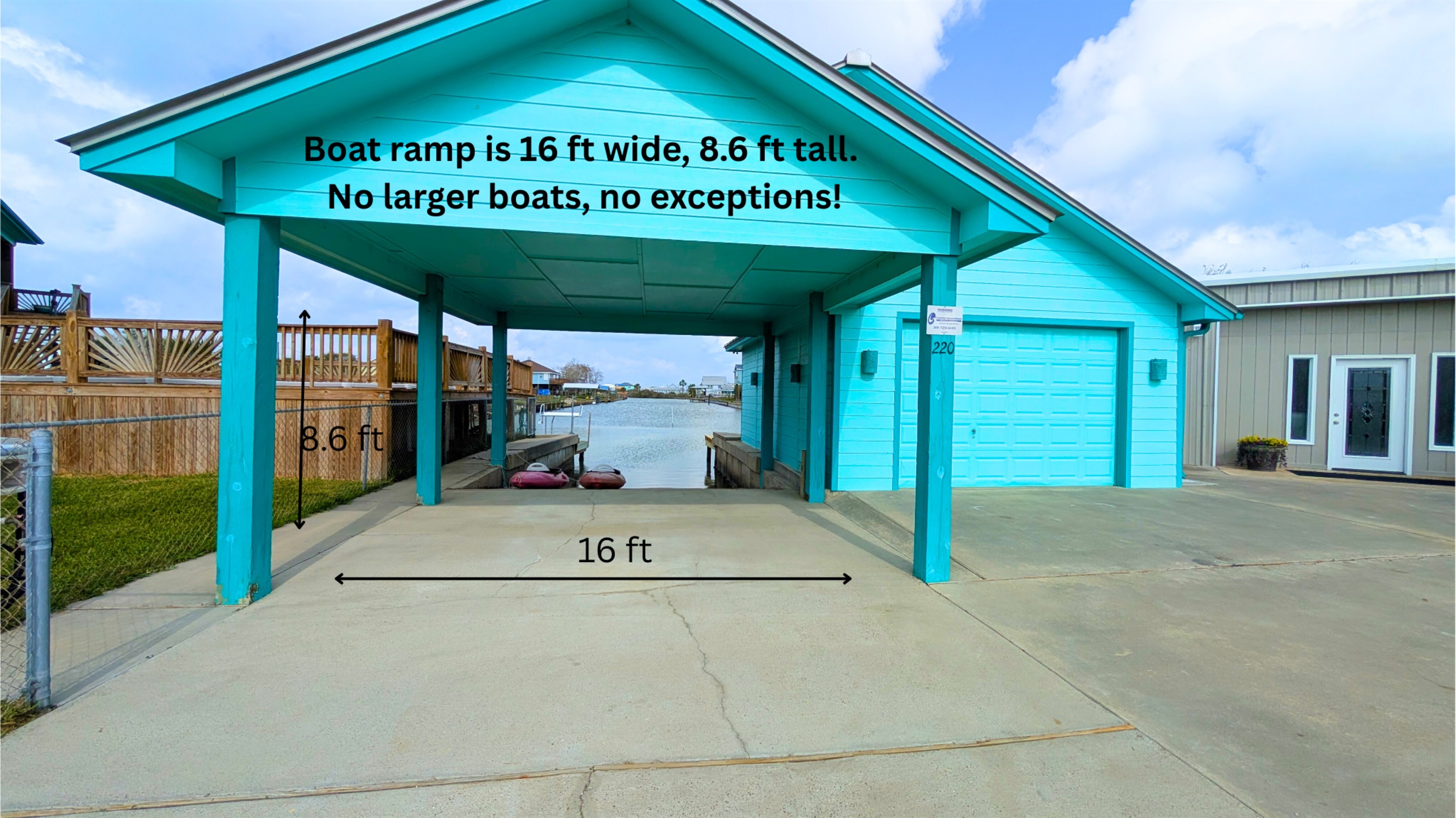 Boat Ramp Dimensions -- please adhere to the restrictions or you will be held liable for any damages.