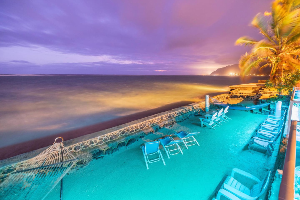 Private Beach with three 2-person double-capacity hammocks, 20+ beach chairs & fully reclining lounge chairs