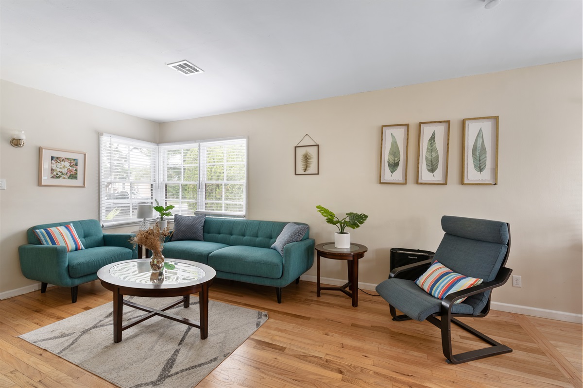 Beautiful hardwood floors add to ambiance of this classic southern California home.