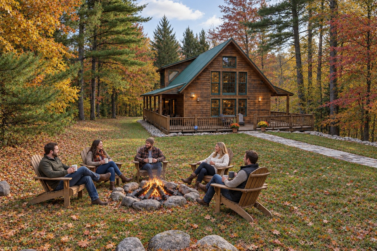 Gather with family and friends around the firepit while enjoying the crisp autumn air at Whiteface View Lodge.
