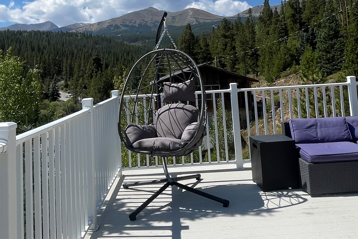 Imagine having your morning coffee or evening glass of wine, swinging in this chair while gazing out over 180 degree views of Breckenridge Ski Resort and Keystone Ski Resort!