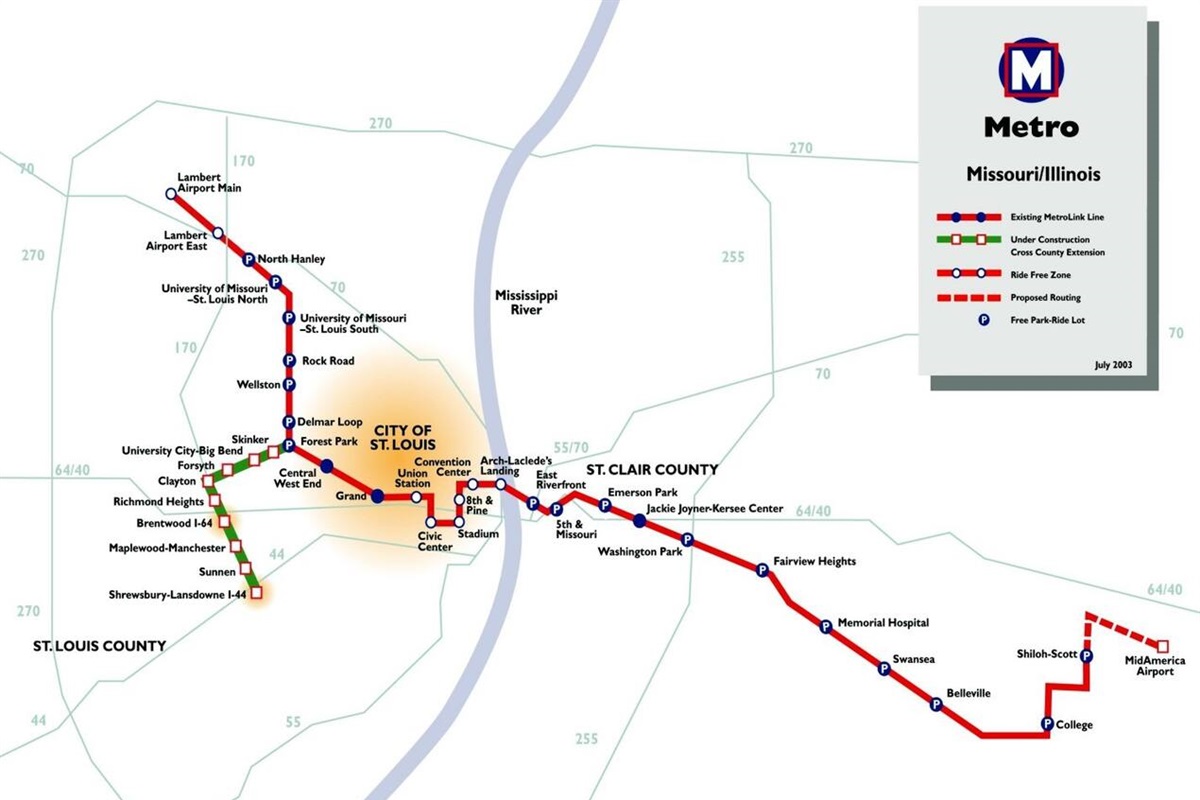 MetroLink stretches from Lambert Airport to MidAmerica Airport in Illinois