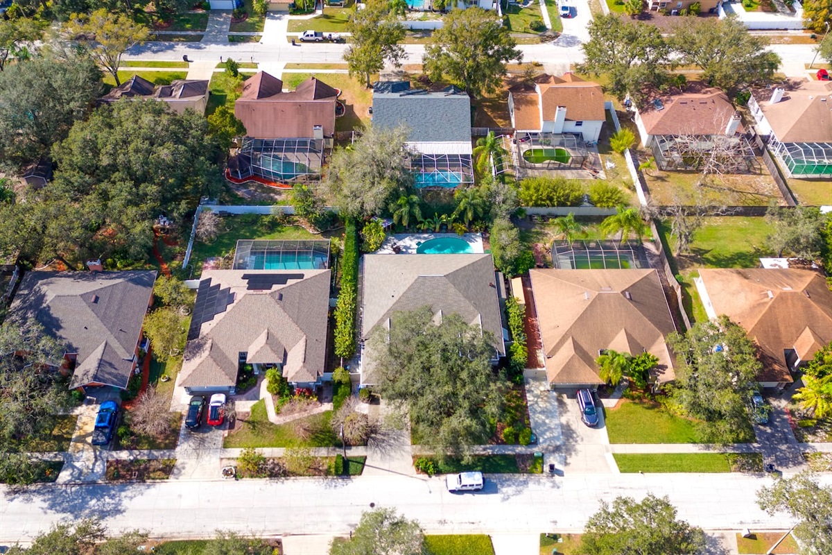Bird’s-eye view showcasing the home’s inviting layout.