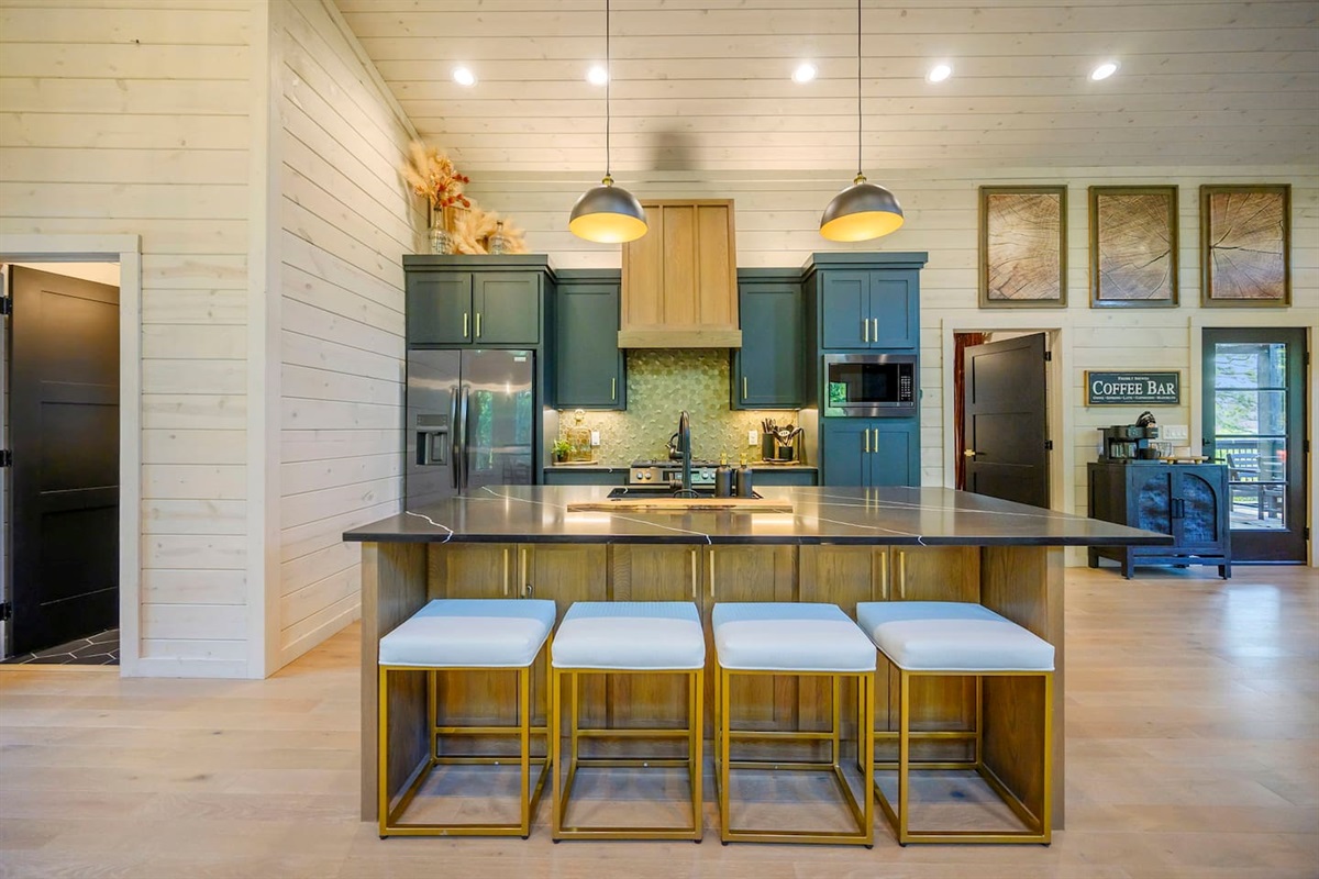 Gorgeous white oak kitchen island with seating for 4.