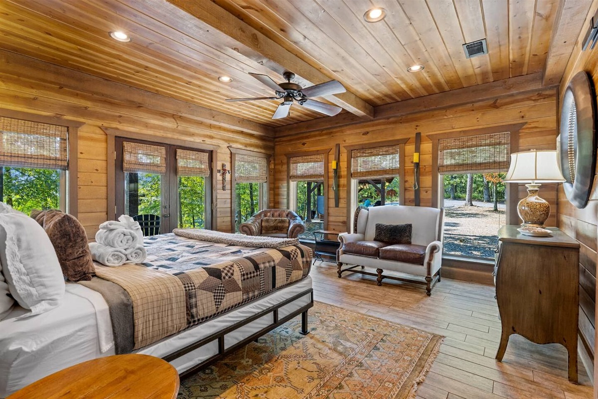 Retreat to your private king suite, complete with plush linens, blackout shades, and a peaceful hilltop view.