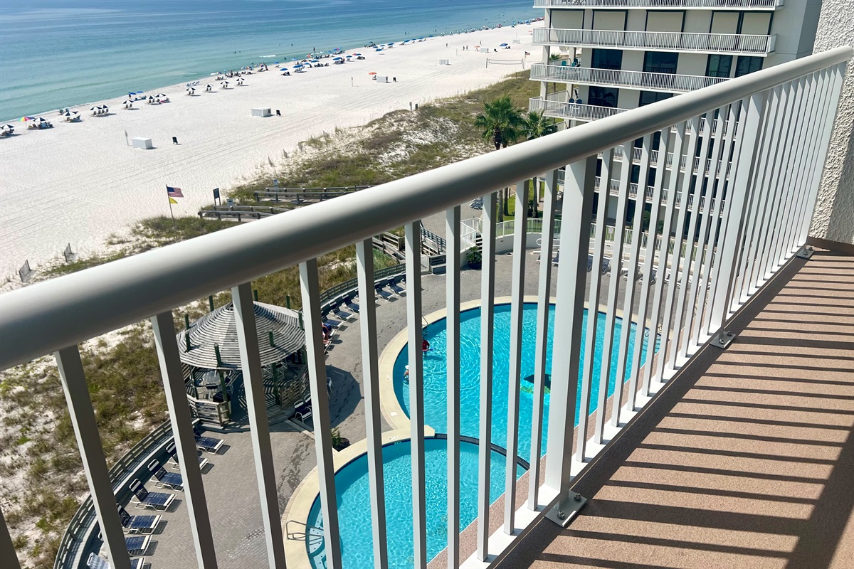 7th Floor balcony overlooking beach and pool 