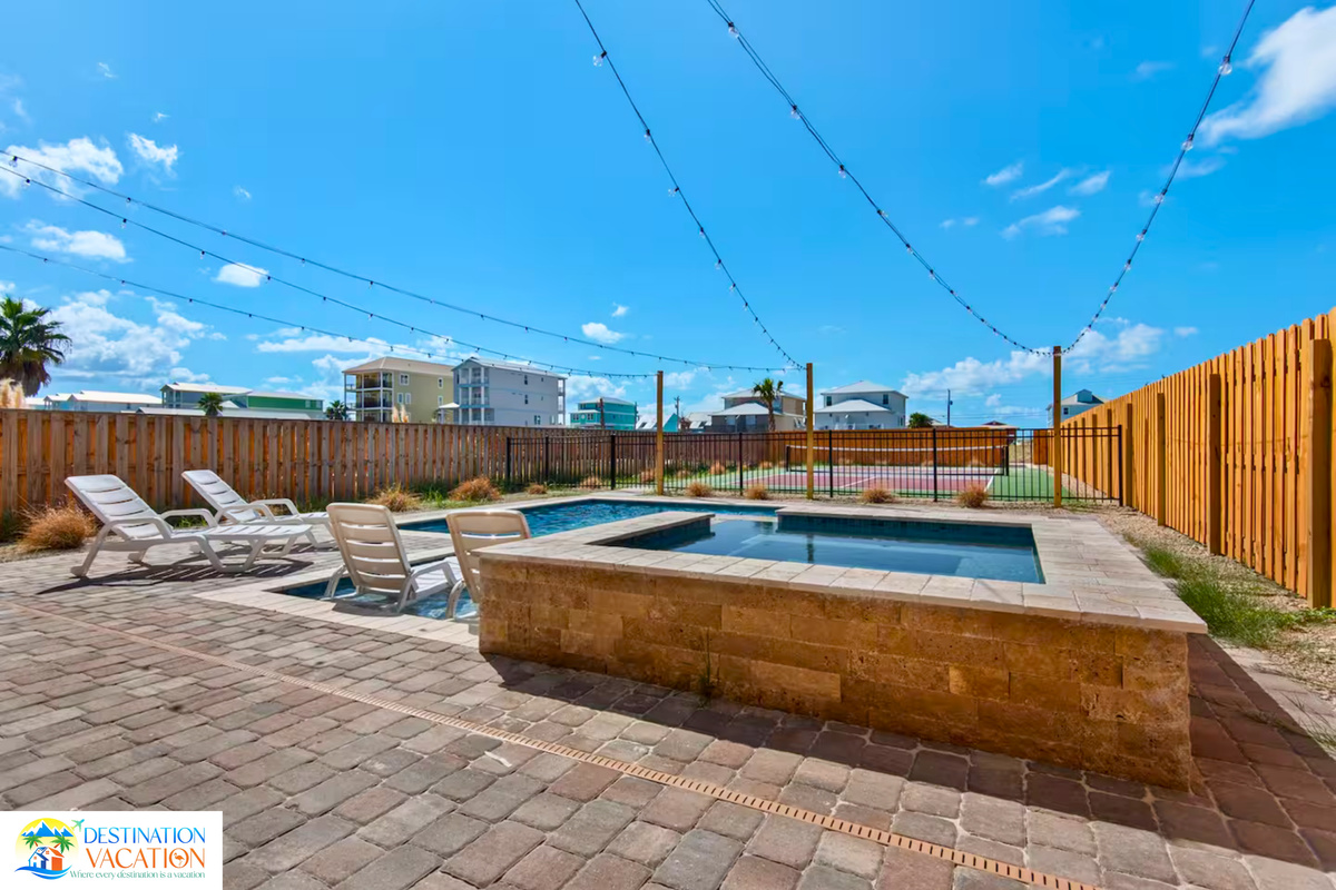 Poolside serenity meets spacious outdoor living.