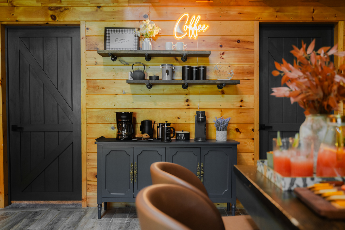 Dedicated coffee nook conveniently located in the main living space - perfect for starting your morning with a fresh cup.
