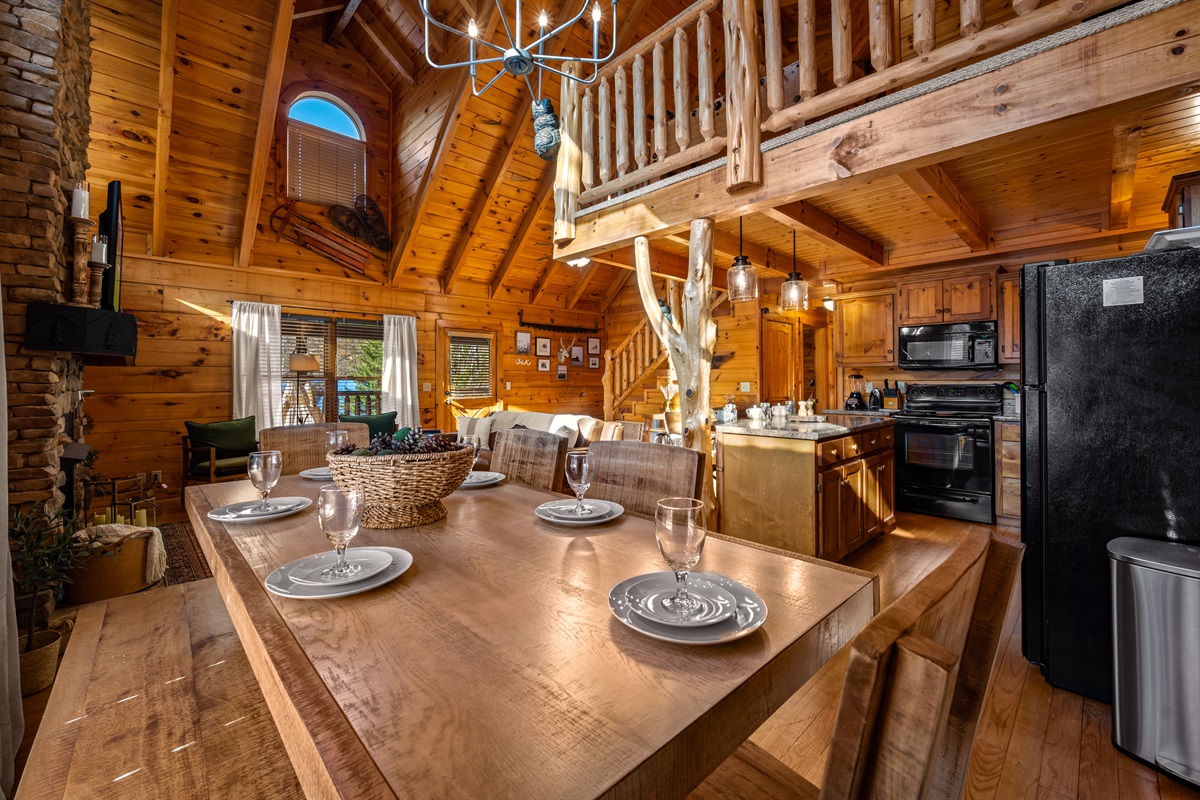 Gather around the dining table with seating for six; perfect for shared meals, game nights, and meaningful conversations.