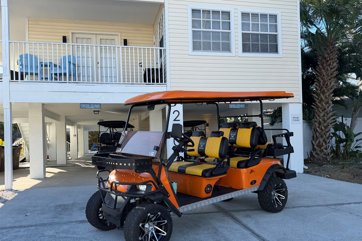 Explore IRB like a local in the complimentary 6 seat golf cart.
