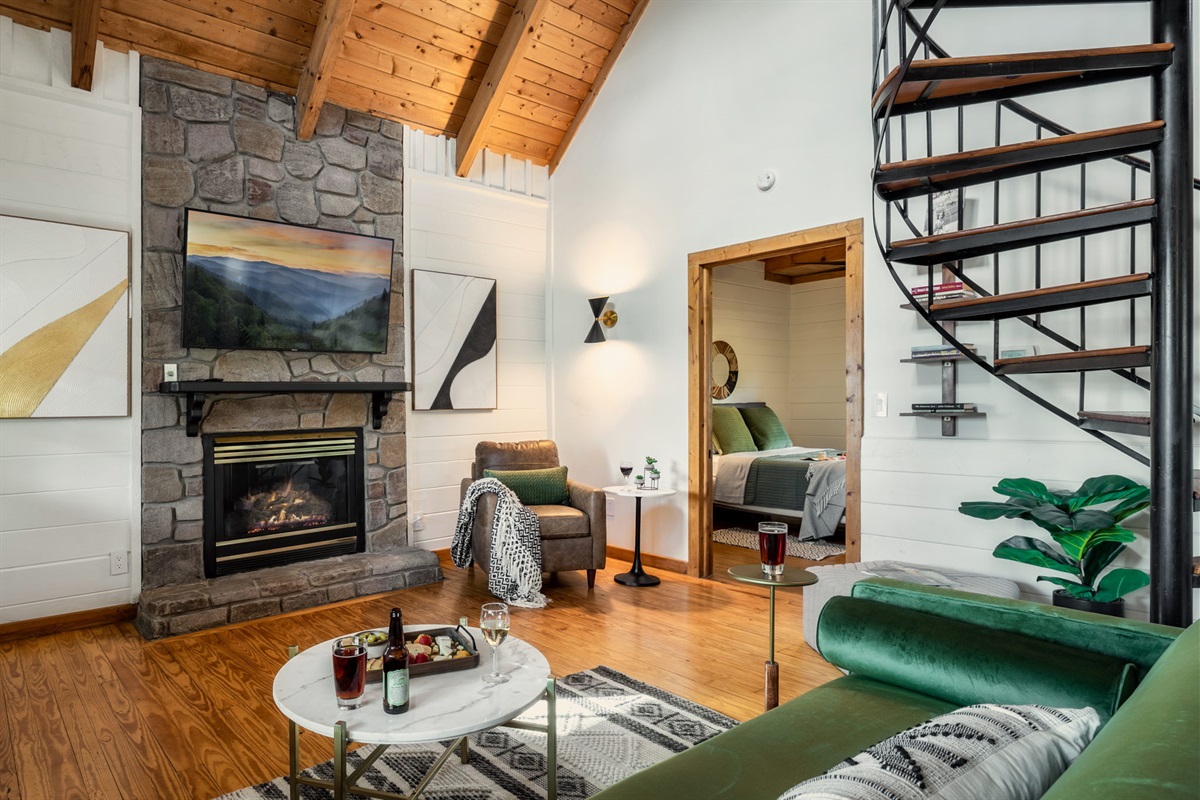 Cozy up by the crackling fireplace in our charming cabin getaway. Perfect for chilly nights and creating unforgettable memories.