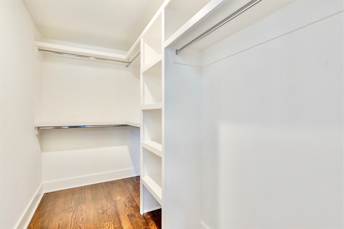 - Unpack, unwind, and stay organized with this spacious walk in closet - Built in shelves and dual hanging rods make room for everything you brought, and more - Whether it’s a weekend trip or extended stay, there’s space to settle in comfortably