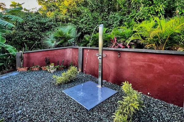 "We took advantage of the outdoor shower to rinse off the sand before heading inside."