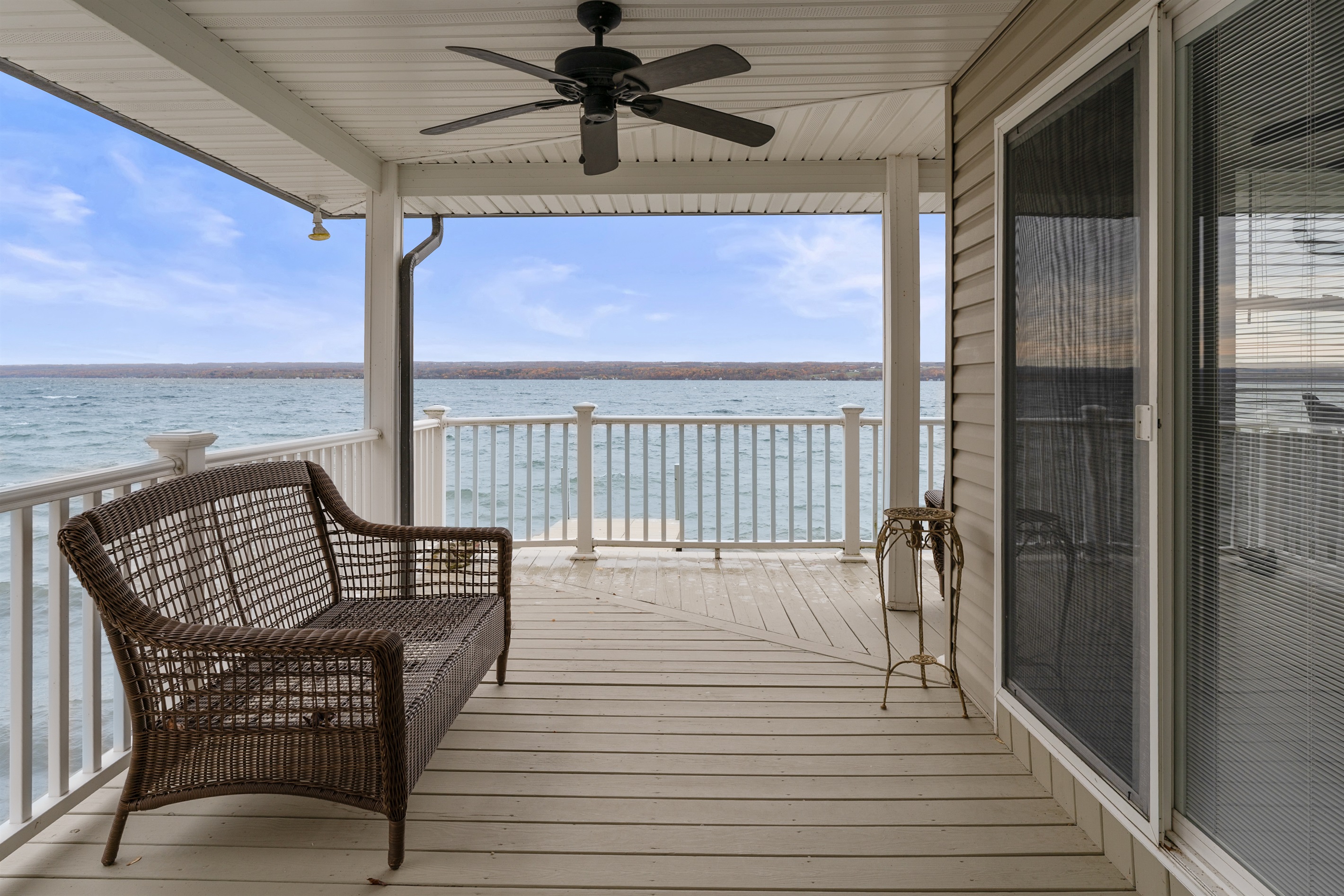 Seating on the deck overlooking the lake