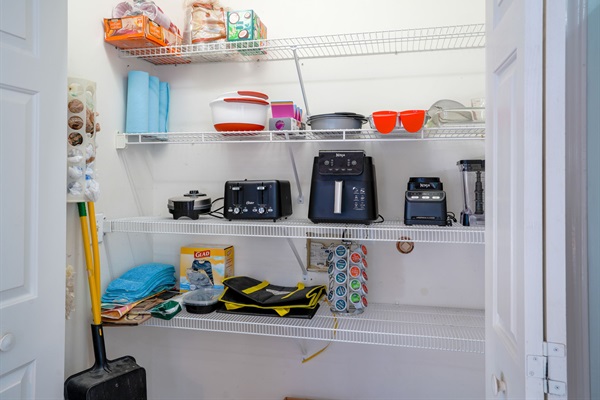 Pantry, Kitchen Appliances, Bowls, etc