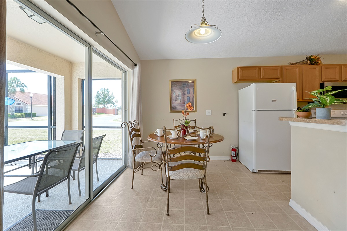 Seamless indoor-outdoor living. This bright dining nook leads straight out to the furnished patio—perfect for an alfresco start to your day 