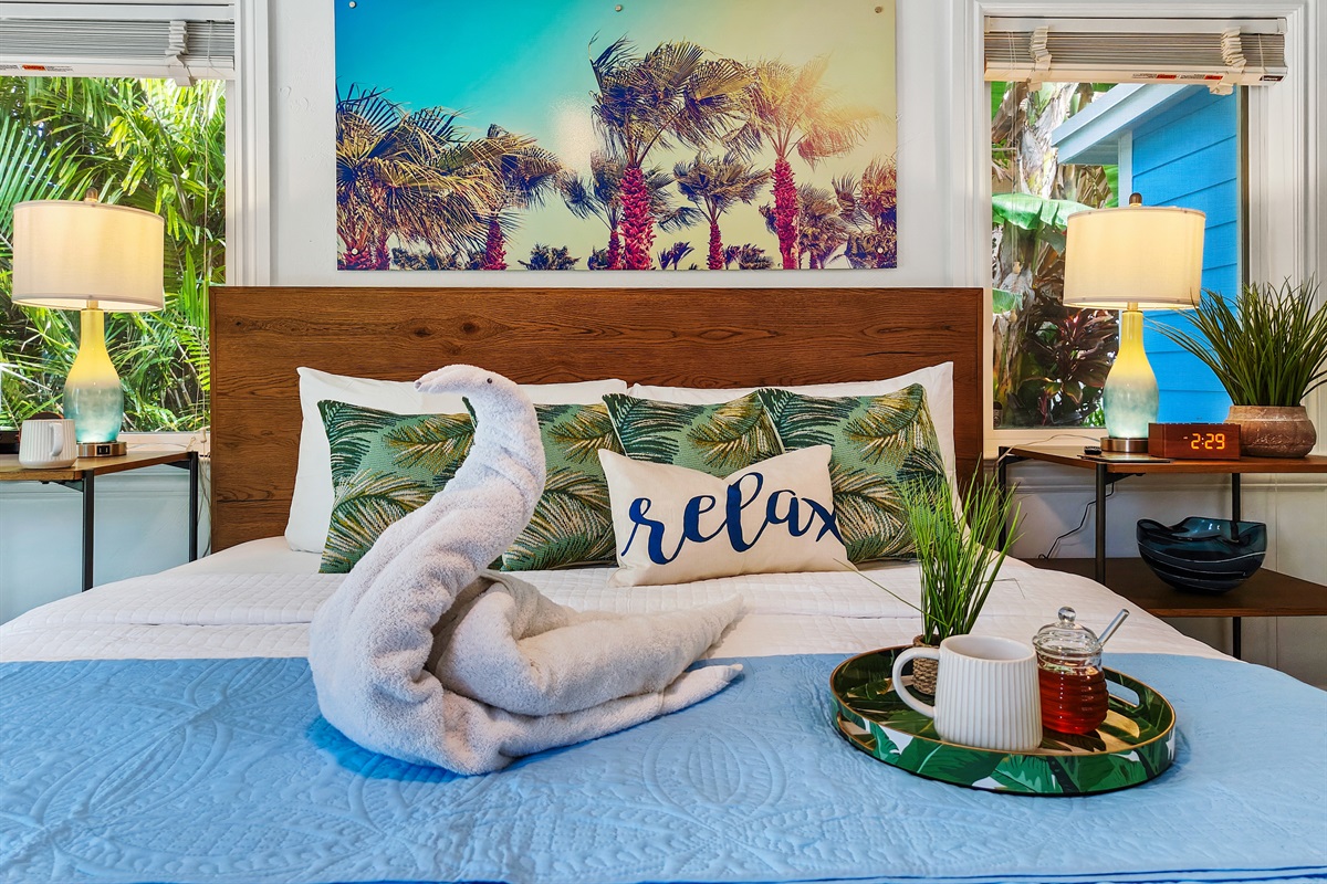 Enjoy breakfast in bed on this comfy king - with a view!