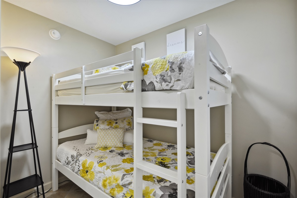 Bedroom 3. Twin bunk beds. (Note: this room is small and the laundry is in the closet.