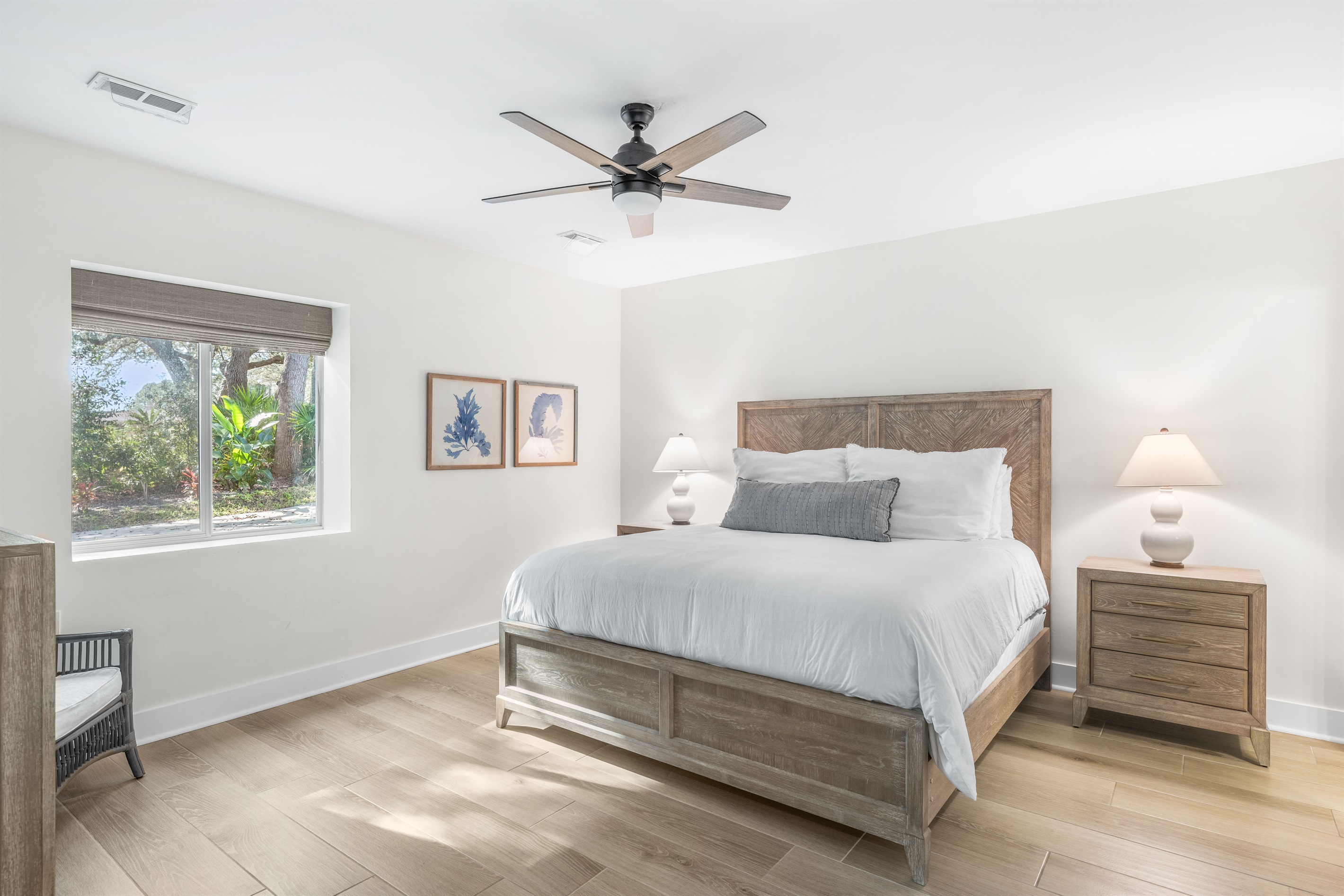 Primary bedroom in carriage house with King bed.