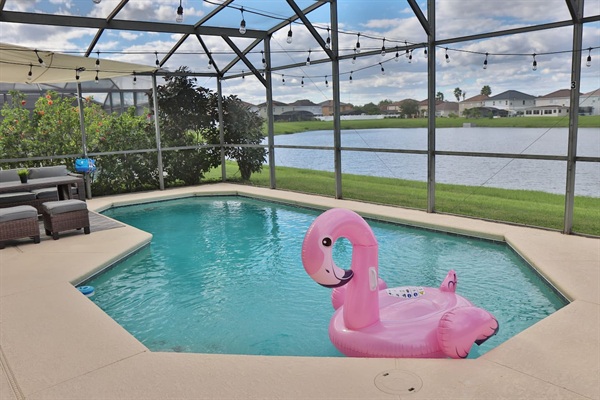 Private pool with steps on both sides and varying depths. POOL HEATER available upon request for a daily fee. 