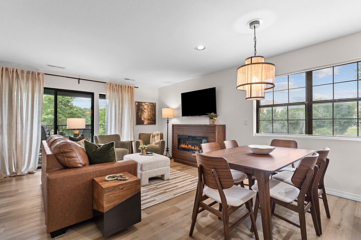 The open living and dining area keeps everyone connected, with seating for six at the dining table.