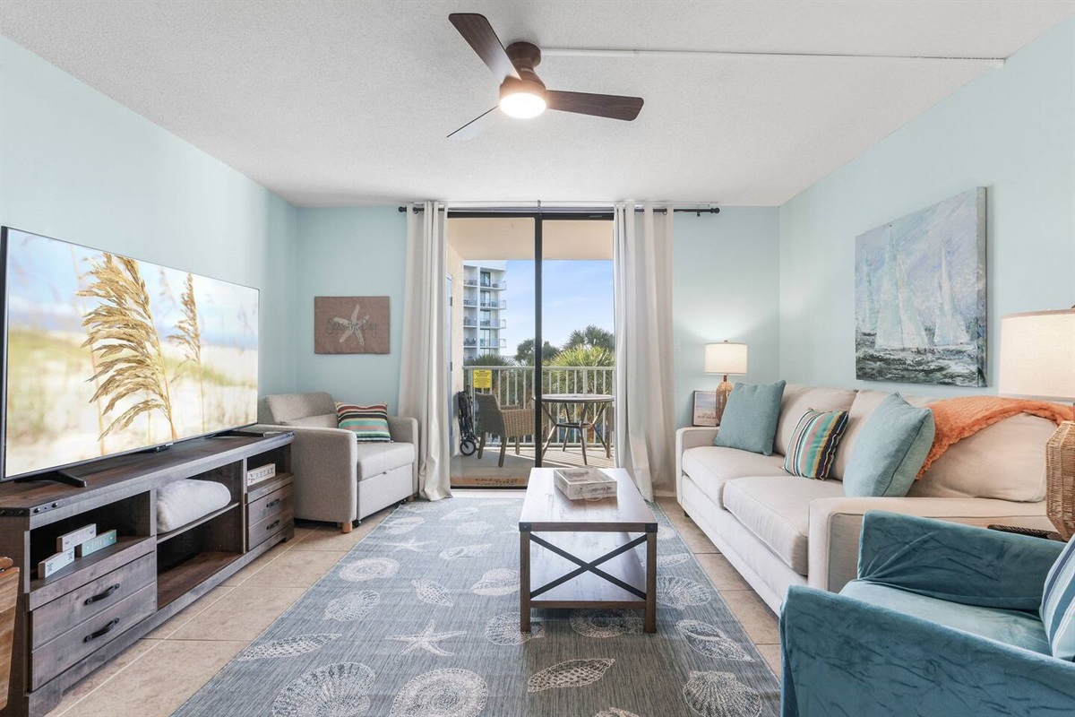 The cozy chair by the TV transforms into a comfortable single bed, perfect for stretching out and taking a nap. Enjoy a 65” Smart TV with a wide variety of channels, or log into your favorite streaming apps for endless entertainment options!