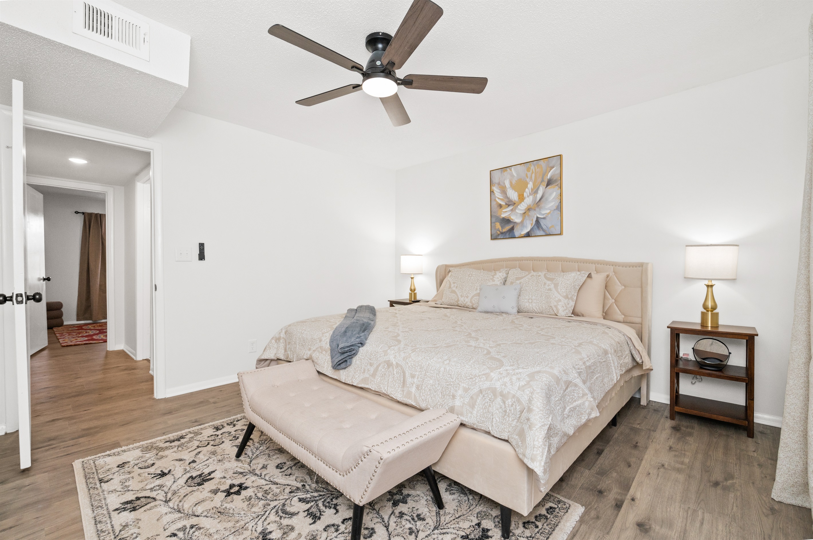 Another angle of the beautiful king bedroom, ready for you to dive in!