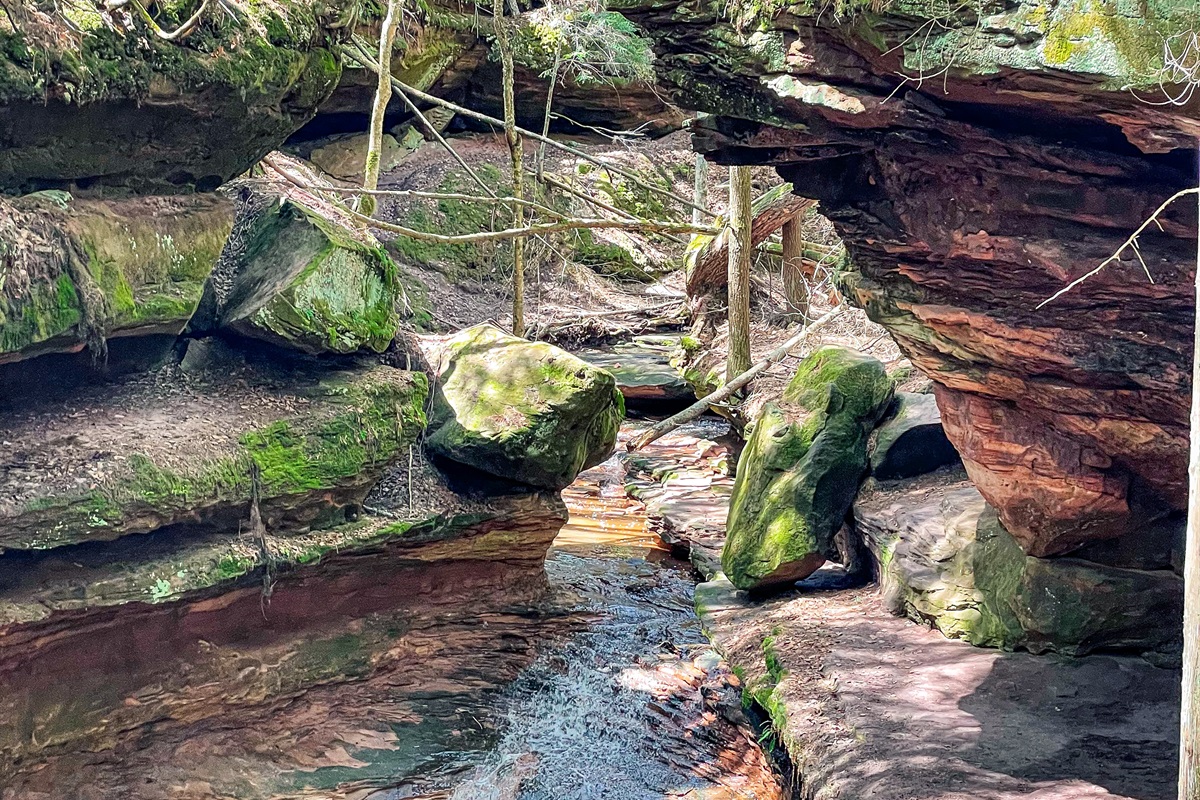 Houghton Falls Trail Washburn, WI .  - trail has seasonal waterfalls sandstone cliffs & ends at Lake Superior. Takes 30 min to complete - 20 min away from the cottage 