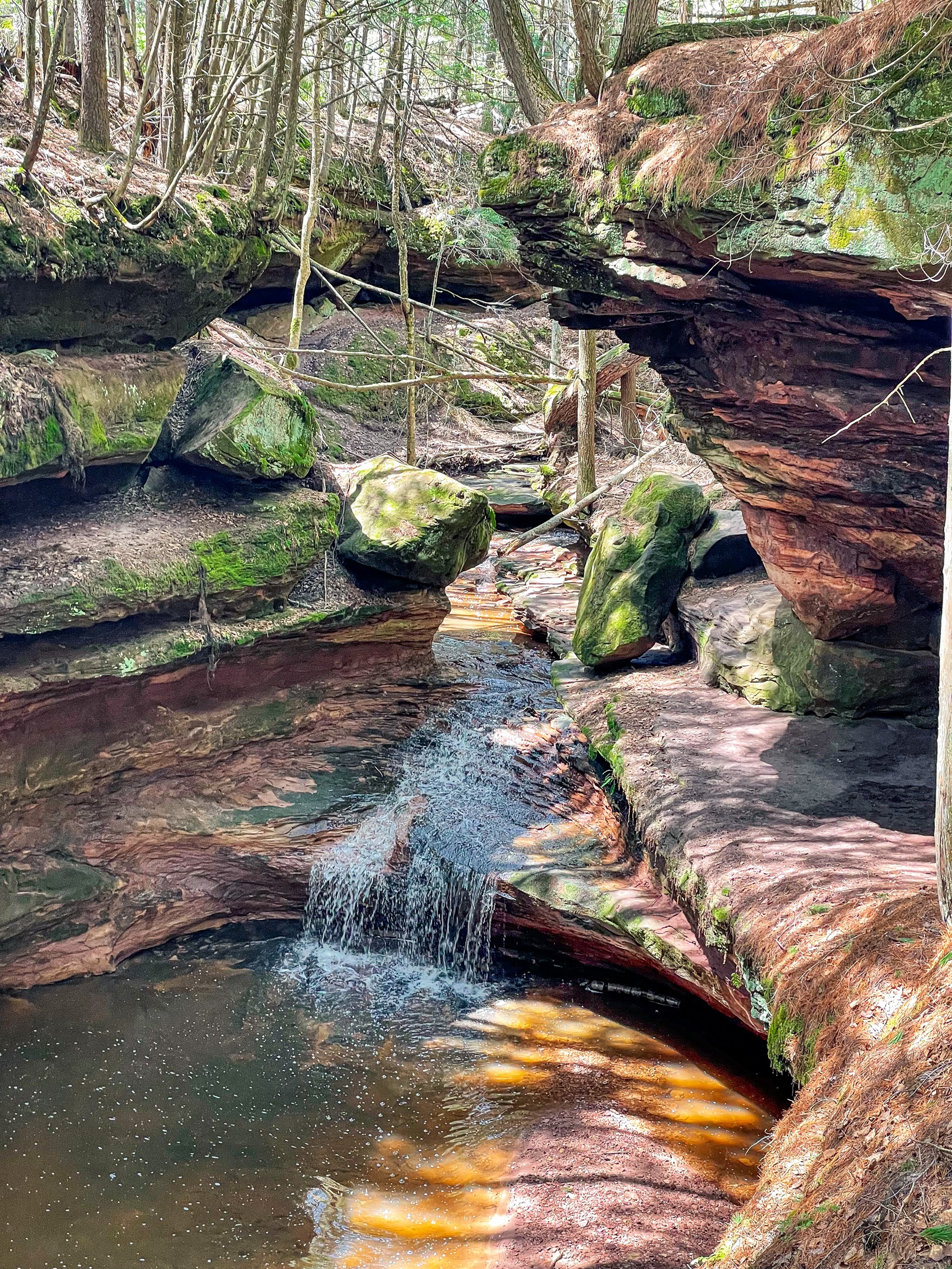 Houghton Falls Trail Washburn, WI .  - trail has seasonal waterfalls sandstone cliffs & ends at Lake Superior. Takes 30 min to complete - 20 min away from the cottage 