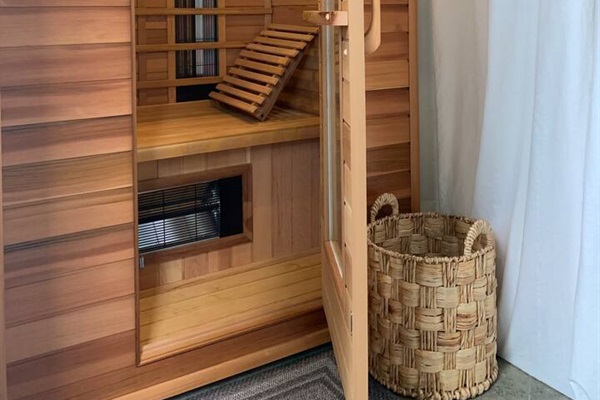 Guests have access to our beautiful Canadian Redwood Cedar two person Solarus Infrared Sauna during their stay.  