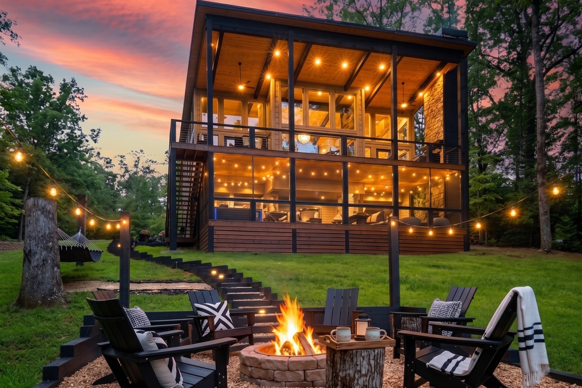 Toast marshmallows as golden skies sizzle into night.