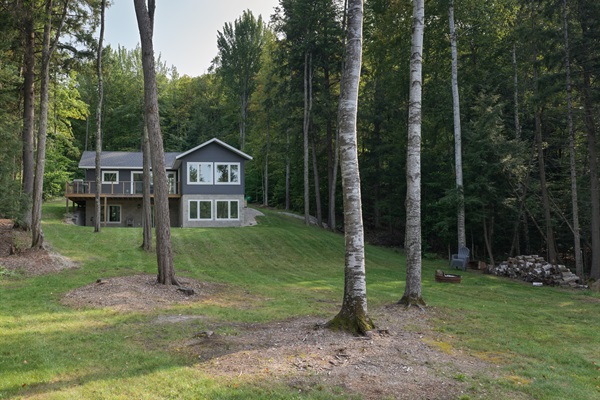 Spacious outdoor area with room for games and an evening fire.