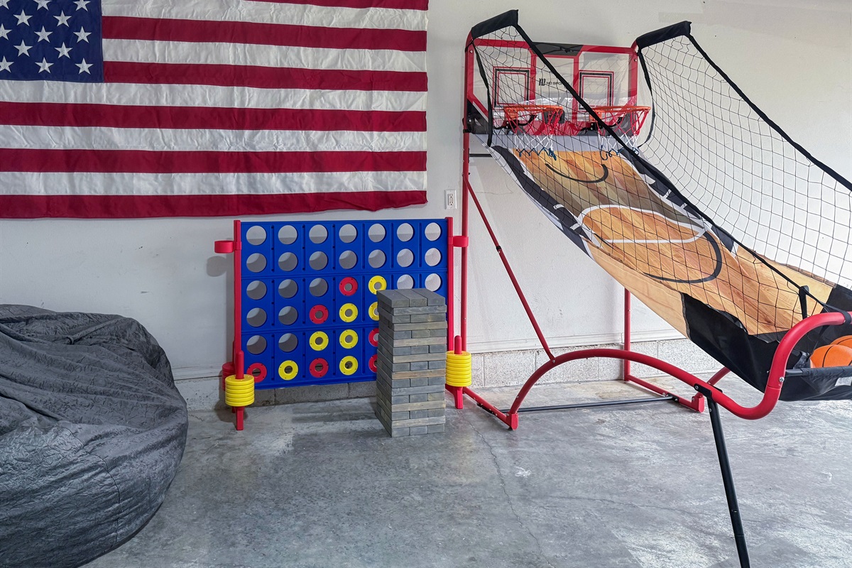 Rain? No prob. Stay in with family to play board games, giant Jenga, or shoot some hoops.